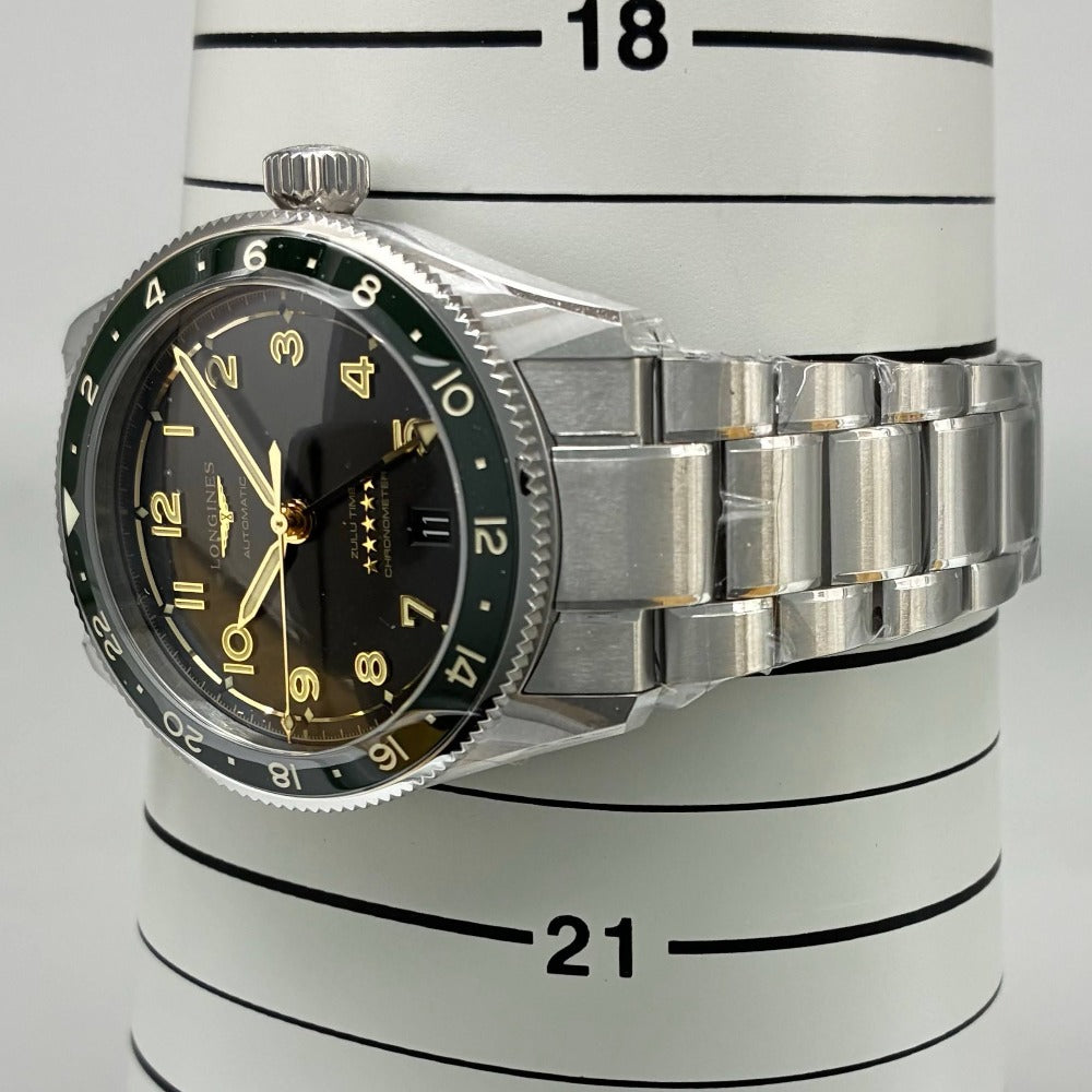 ロンジン L3.802.4.63.6 39mm 緑 スピリット ズールータイム GMT機能 グリーン セラミック 自動巻き メンズ LONGINES 腕時計