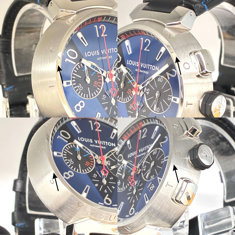 ルイ・ヴィトン Q102V タンブール クロノグラフ 44mm Vモチーフ ブルー文字盤 自動巻き メンズ LOUIS VUITTON 腕時計
