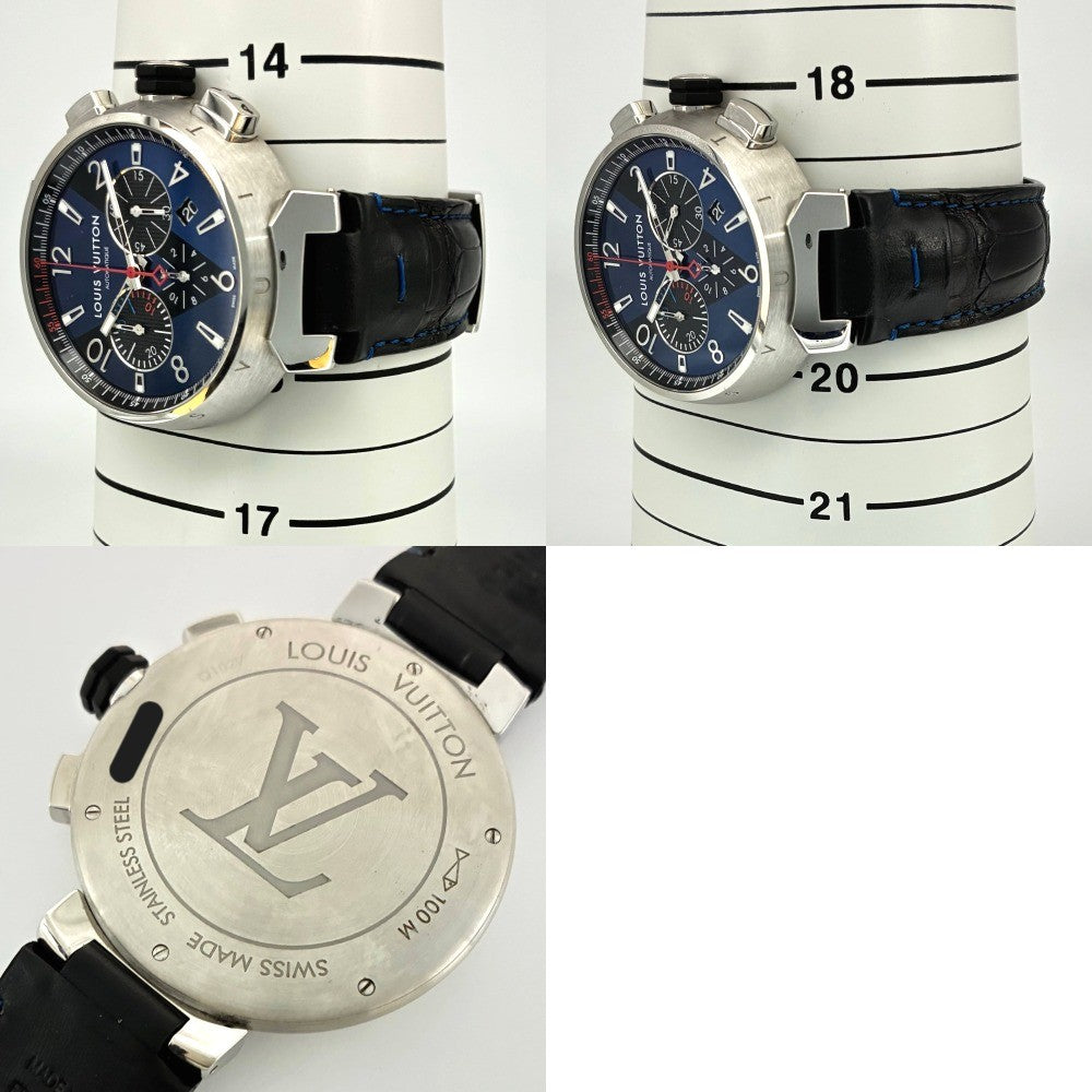 ルイ・ヴィトン Q102V タンブール クロノグラフ 44mm Vモチーフ ブルー文字盤 自動巻き メンズ LOUIS VUITTON 腕時計