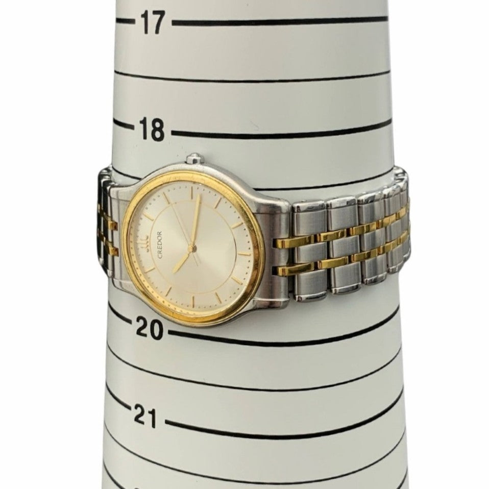 クレドール 腕時計 K18ベゼル×ステンレス クォーツ 33mm 9571-6020 稼働品 電池交換済 シルバー文字盤 コンビ ゴールド メンズ セイコー CREDOR