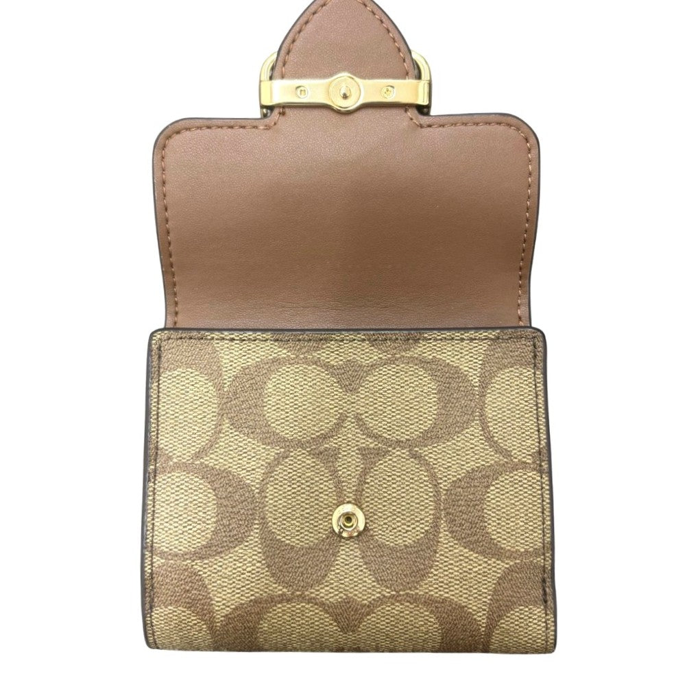 コーチ 財布 小銭入付 ブラウン CF472 ブロックドシグネチャー PVC レザー コンパクト ゴールド金具 レディース COACH