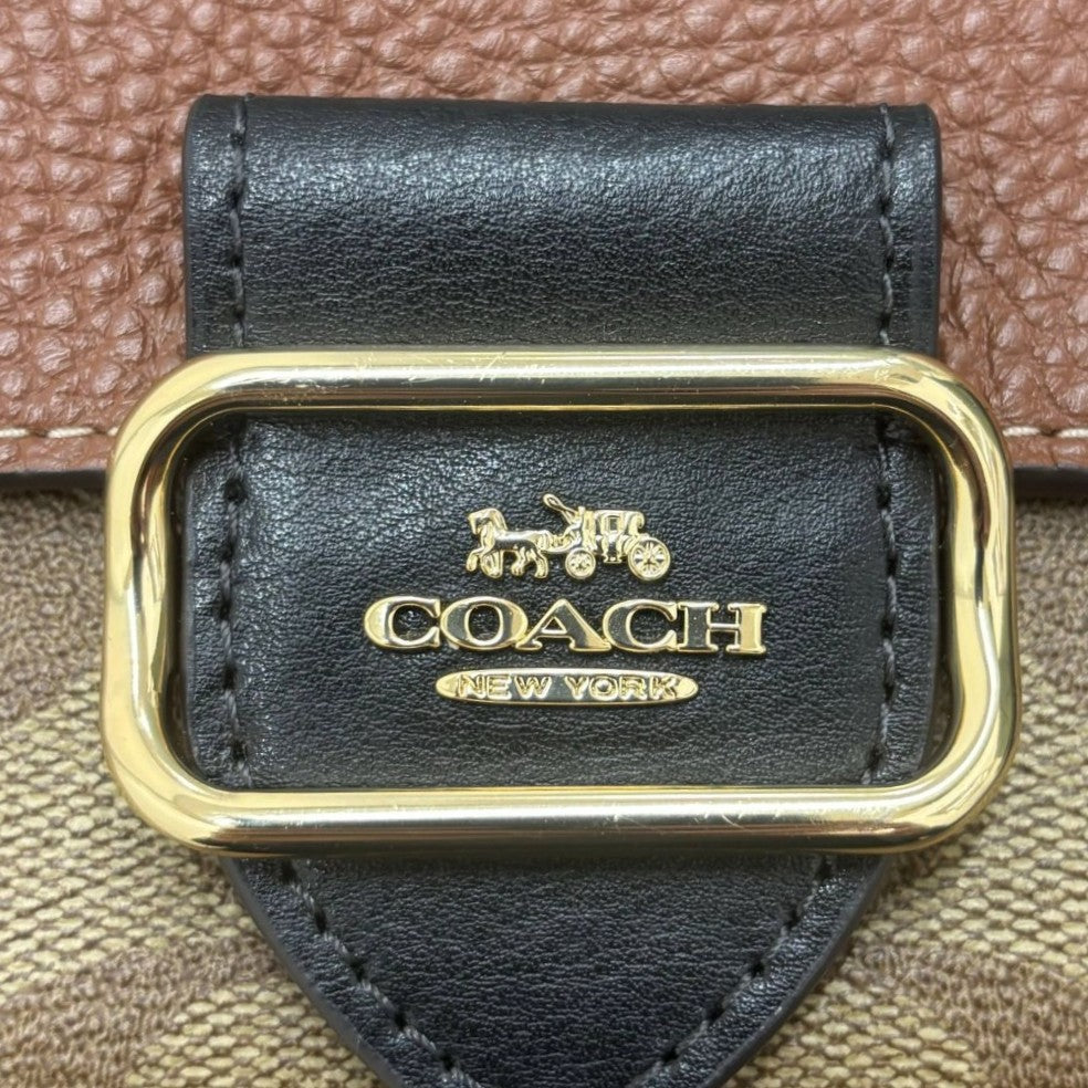 コーチ 財布 小銭入付 ブラウン CF472 ブロックドシグネチャー PVC レザー コンパクト ゴールド金具 レディース COACH
