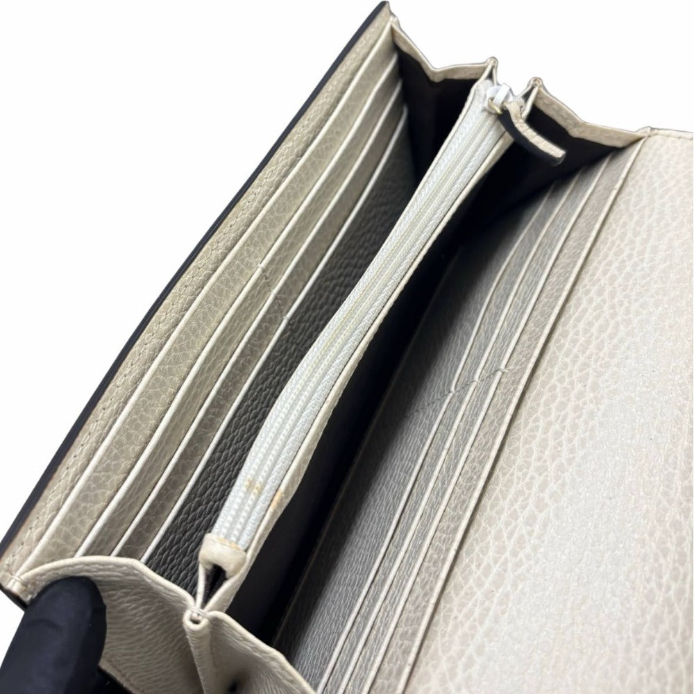 グッチ GGマーモント オフホワイト 456116 PVC レザー ゴールド金具 ブラウン キャンバス シンプル レディース 長財布 GUCCI