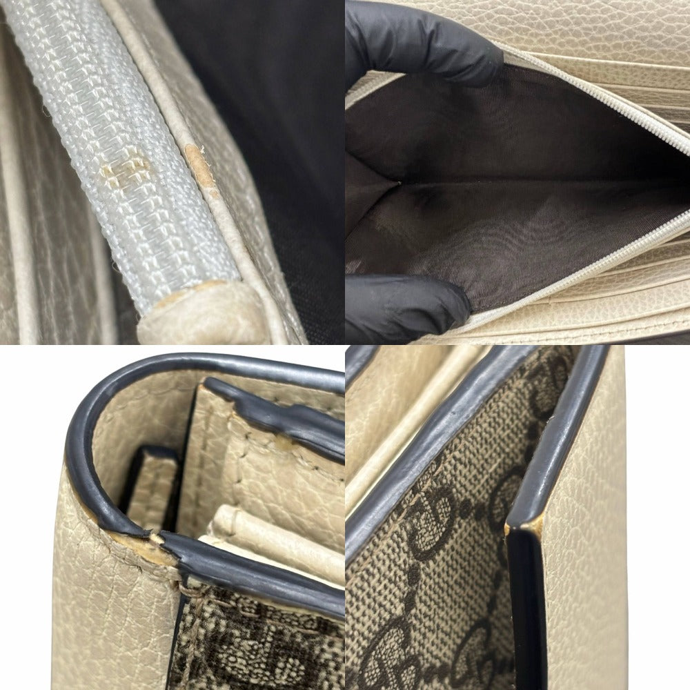 グッチ GGマーモント オフホワイト 456116 PVC レザー ゴールド金具 ブラウン キャンバス シンプル レディース 長財布 GUCCI