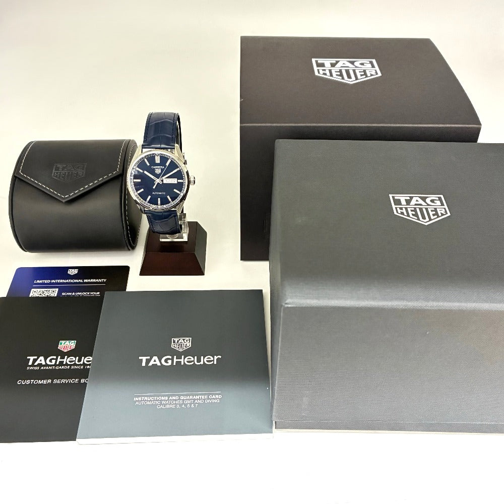 タグホイヤー カレラ デイデイト 41mm WBN2012 ブルー文字盤 レザーストラップ キャリバー5 自動巻き メンズ TAG HEUER 腕時計