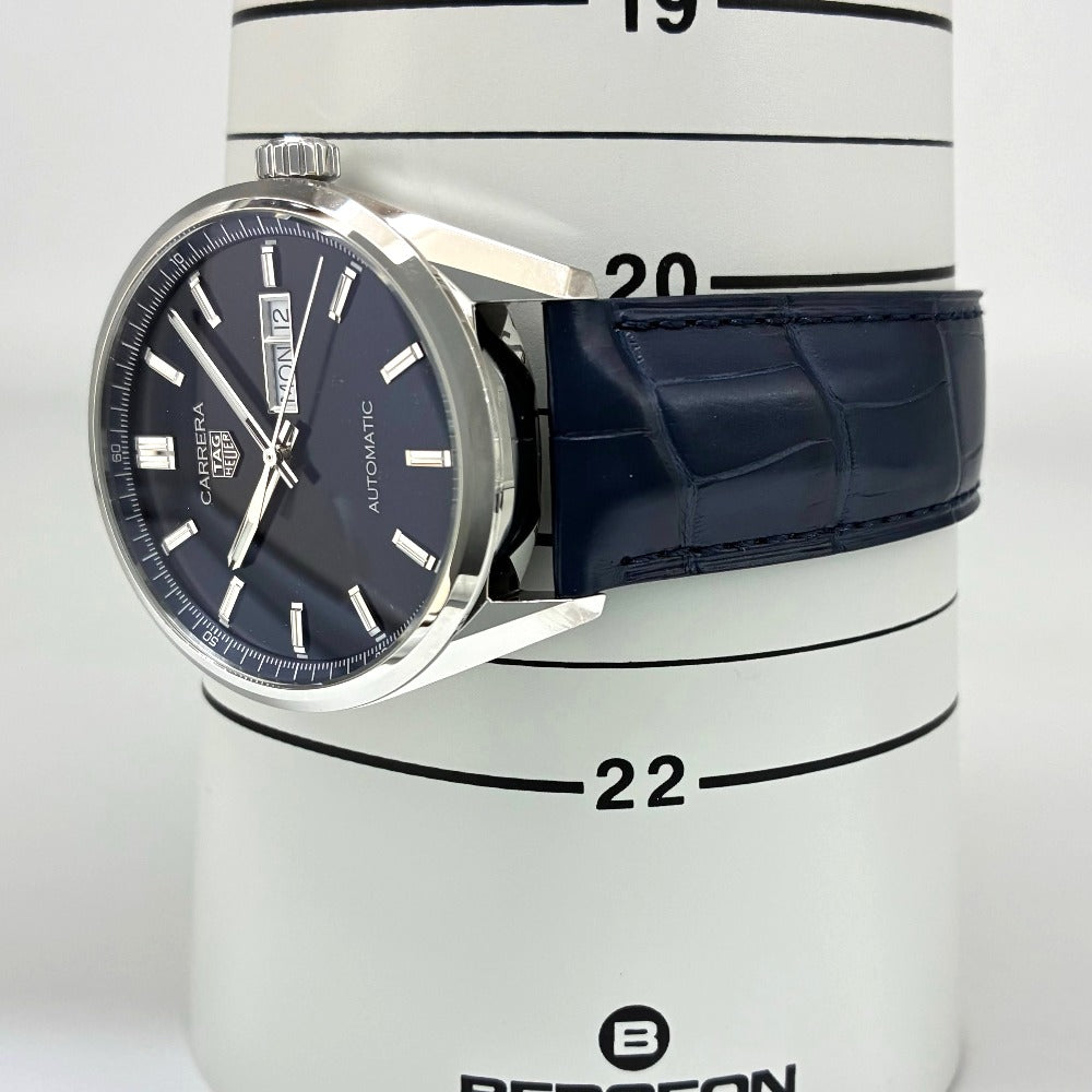 タグホイヤー カレラ デイデイト 41mm WBN2012 ブルー文字盤 レザーストラップ キャリバー5 自動巻き メンズ TAG HEUER 腕時計