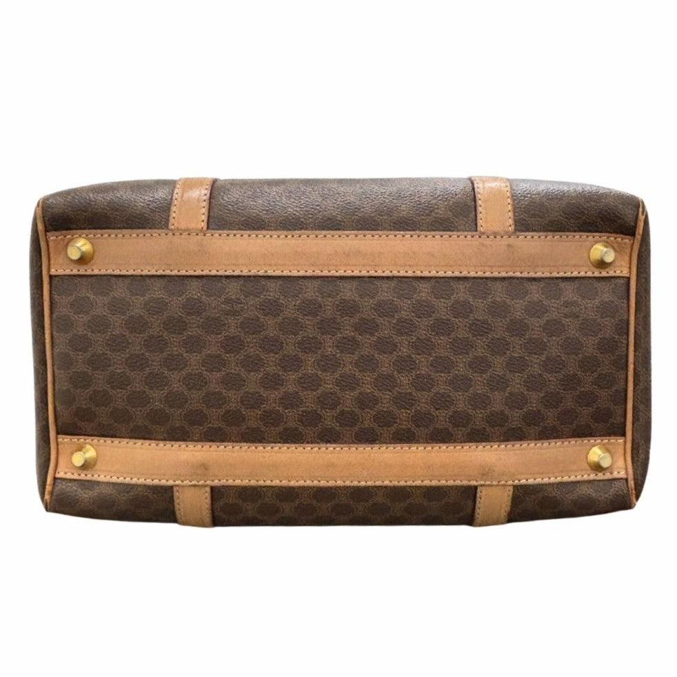 セリーヌ ミニ ボストンバッグ マカダム PVC レザー ブラウン シンプル ロゴ ゴールド金具 手提げ 旅行 鞄 ハンドバッグ レディース CELINE