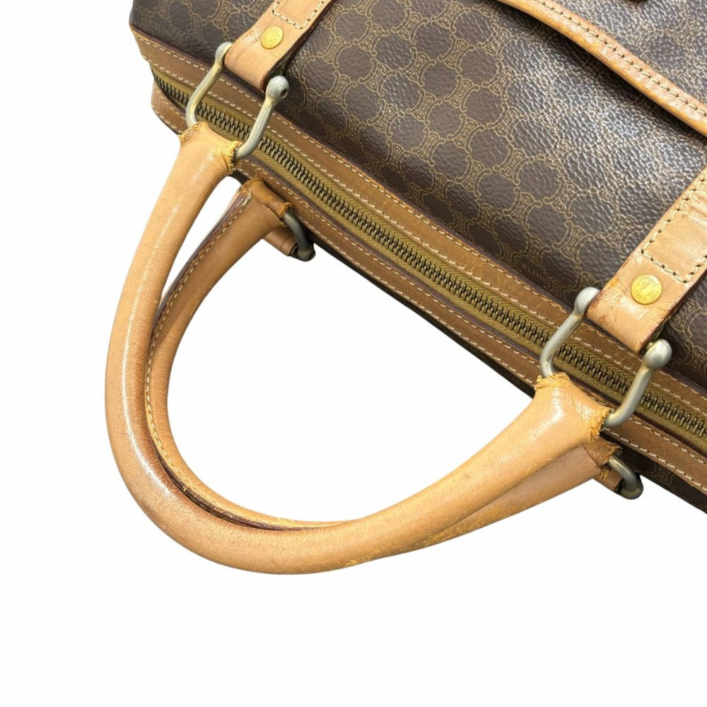 セリーヌ ミニ ボストンバッグ マカダム PVC レザー ブラウン シンプル ロゴ ゴールド金具 手提げ 旅行 鞄 ハンドバッグ レディース CELINE