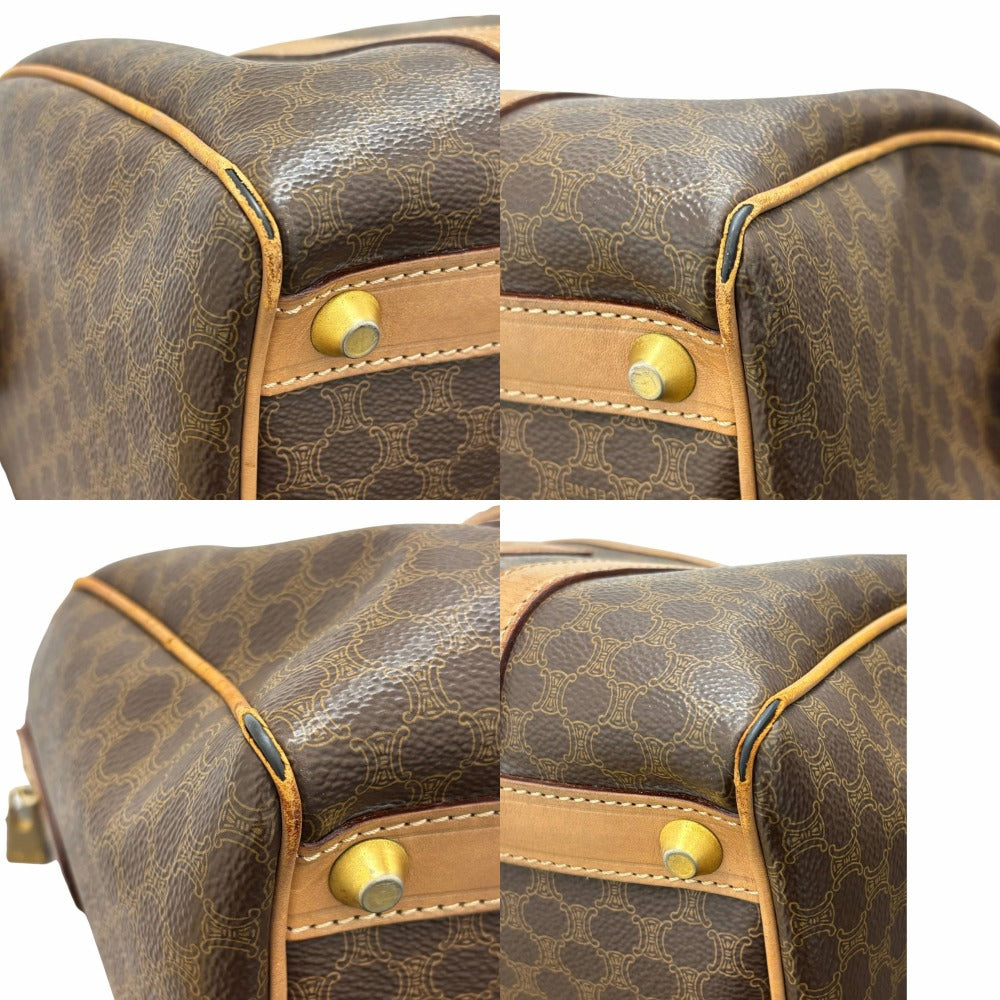 セリーヌ ミニ ボストンバッグ マカダム PVC レザー ブラウン シンプル ロゴ ゴールド金具 手提げ 旅行 鞄 ハンドバッグ レディース CELINE