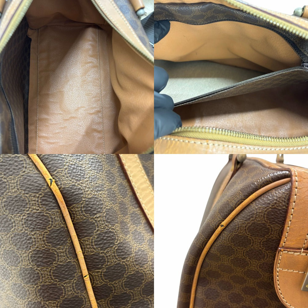 セリーヌ ミニ ボストンバッグ マカダム PVC レザー ブラウン シンプル ロゴ ゴールド金具 手提げ 旅行 鞄 ハンドバッグ レディース CELINE