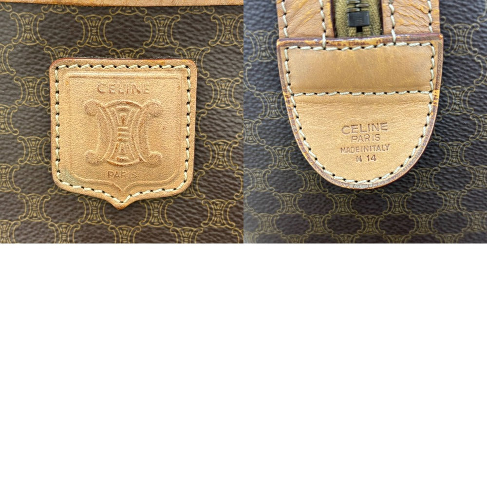 セリーヌ ミニ ボストンバッグ マカダム PVC レザー ブラウン シンプル ロゴ ゴールド金具 手提げ 旅行 鞄 ハンドバッグ レディース CELINE