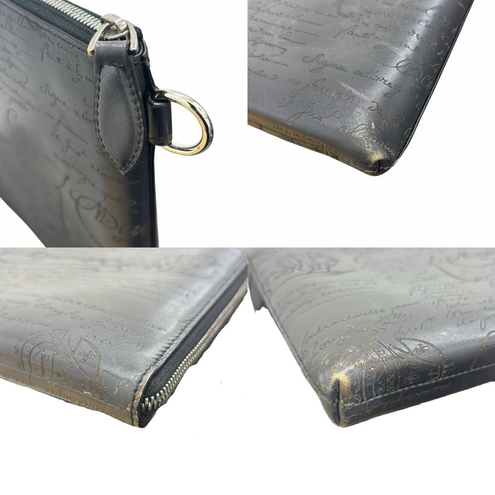 ベルルッティ クラッチバッグ ニノGM スクリットレザー カリグラフィ レザー グレー シルバー金具 カードポケット Berluti