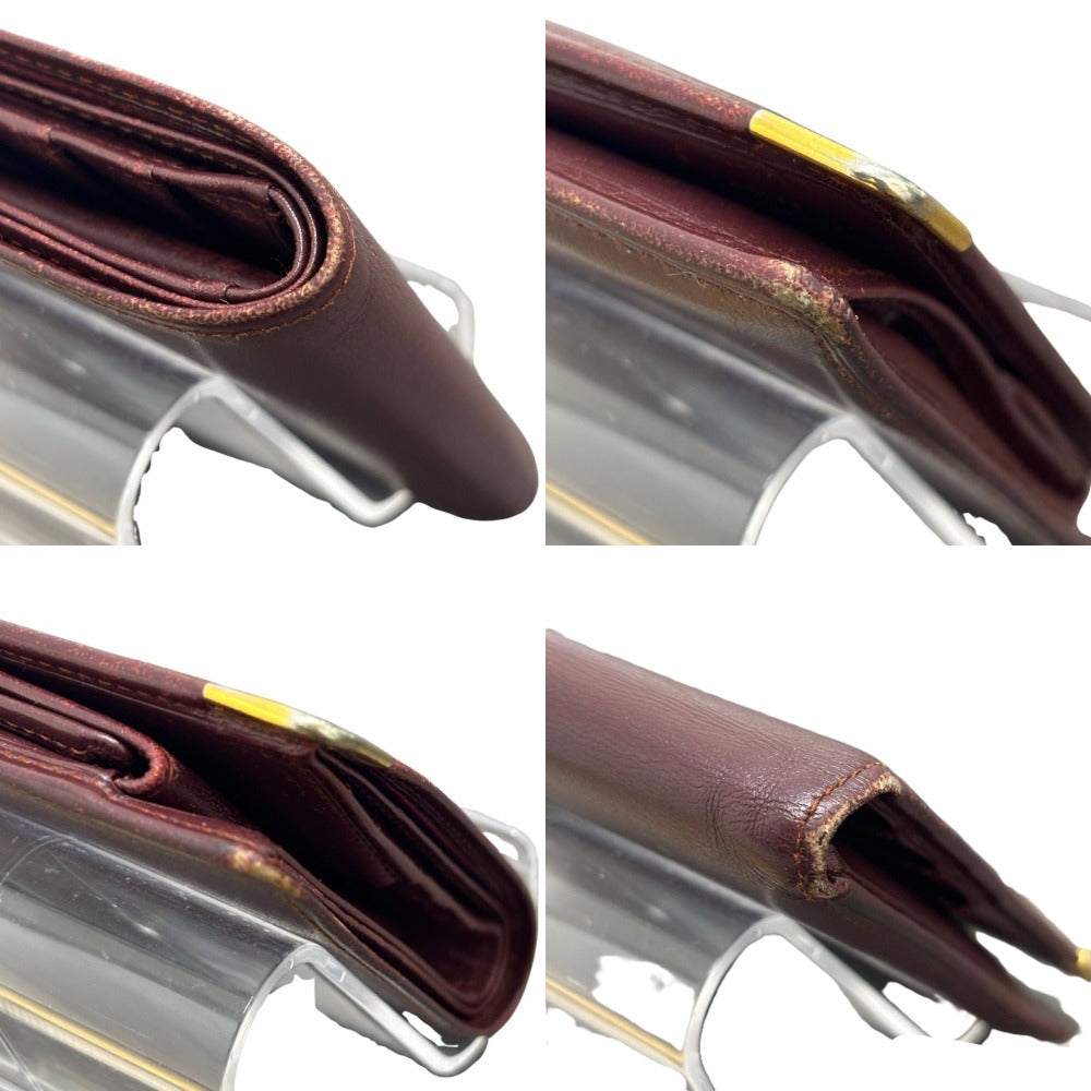 カルティエ マストライン ボルドー ゴールド金具 L3000451 レザー 赤系 コンパクト 折り財布 シンプル メンズ 二つ折り財布 CARTIER