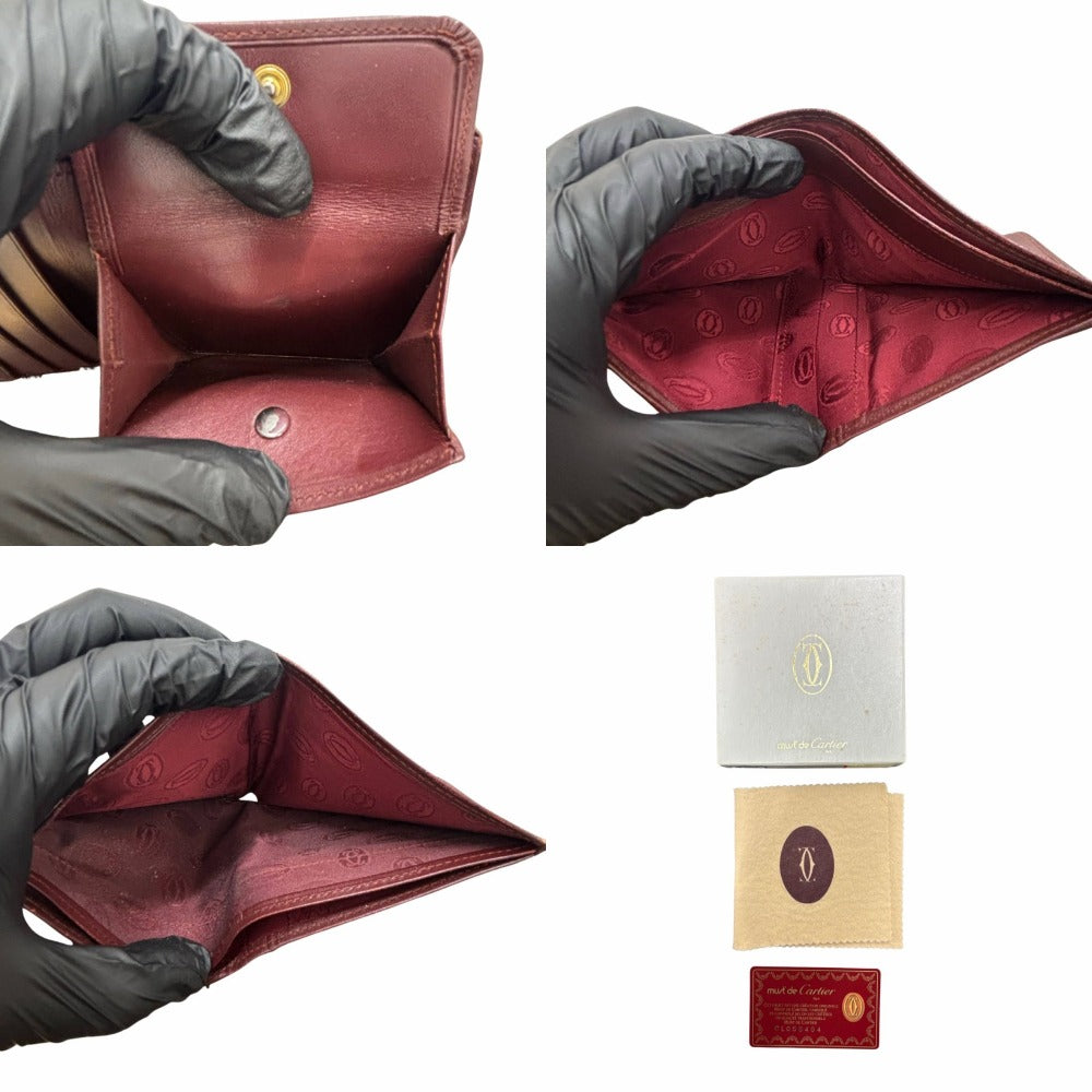 カルティエ マストライン ボルドー ゴールド金具 L3000451 レザー 赤系 コンパクト 折り財布 シンプル メンズ 二つ折り財布 CARTIER