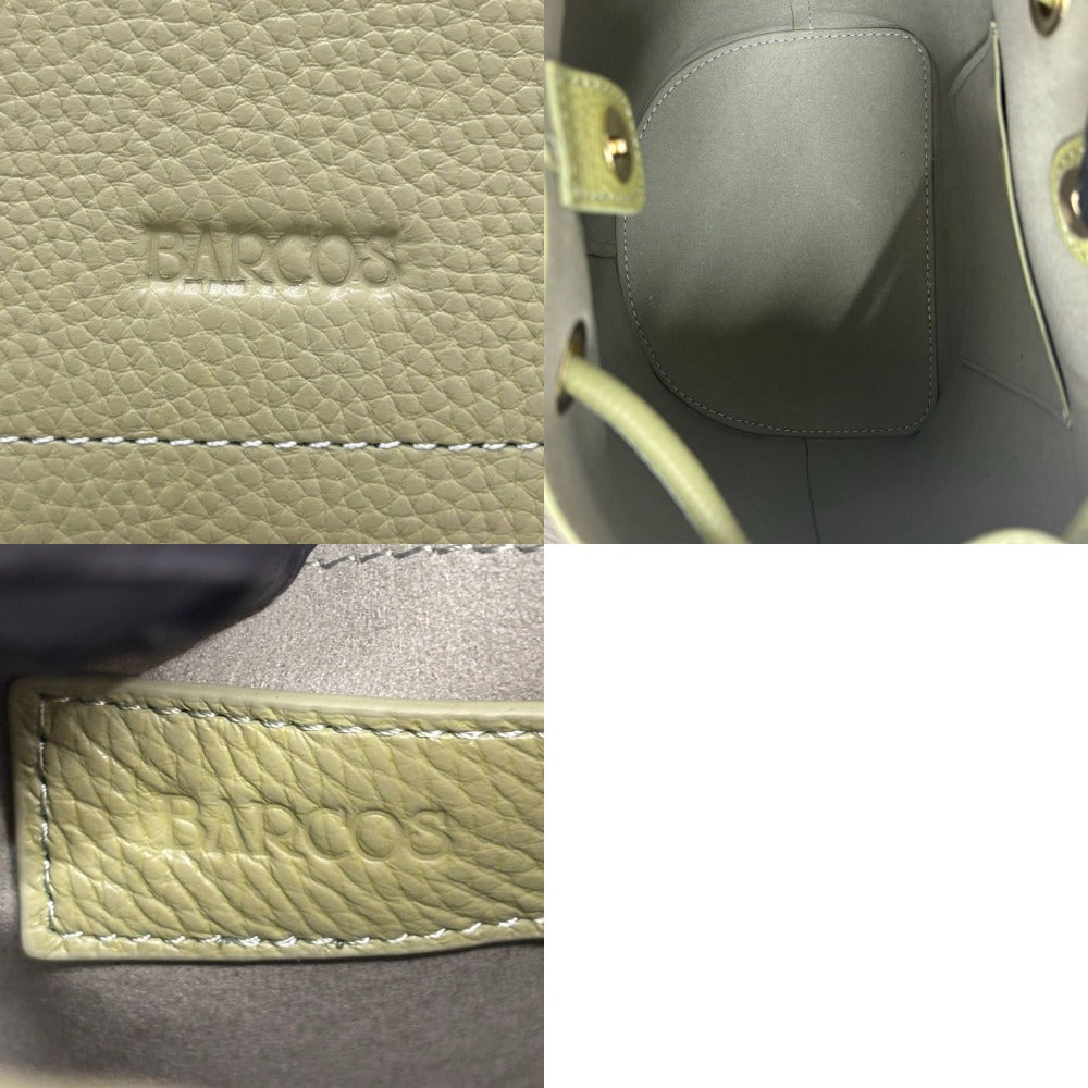 バルコス ハンドバッグ 巾着型 レザー グリーン系 シンプル マグネット式 コンパクト 軽量 手提げ バケツ型 レディース 未使用品 BARCOS