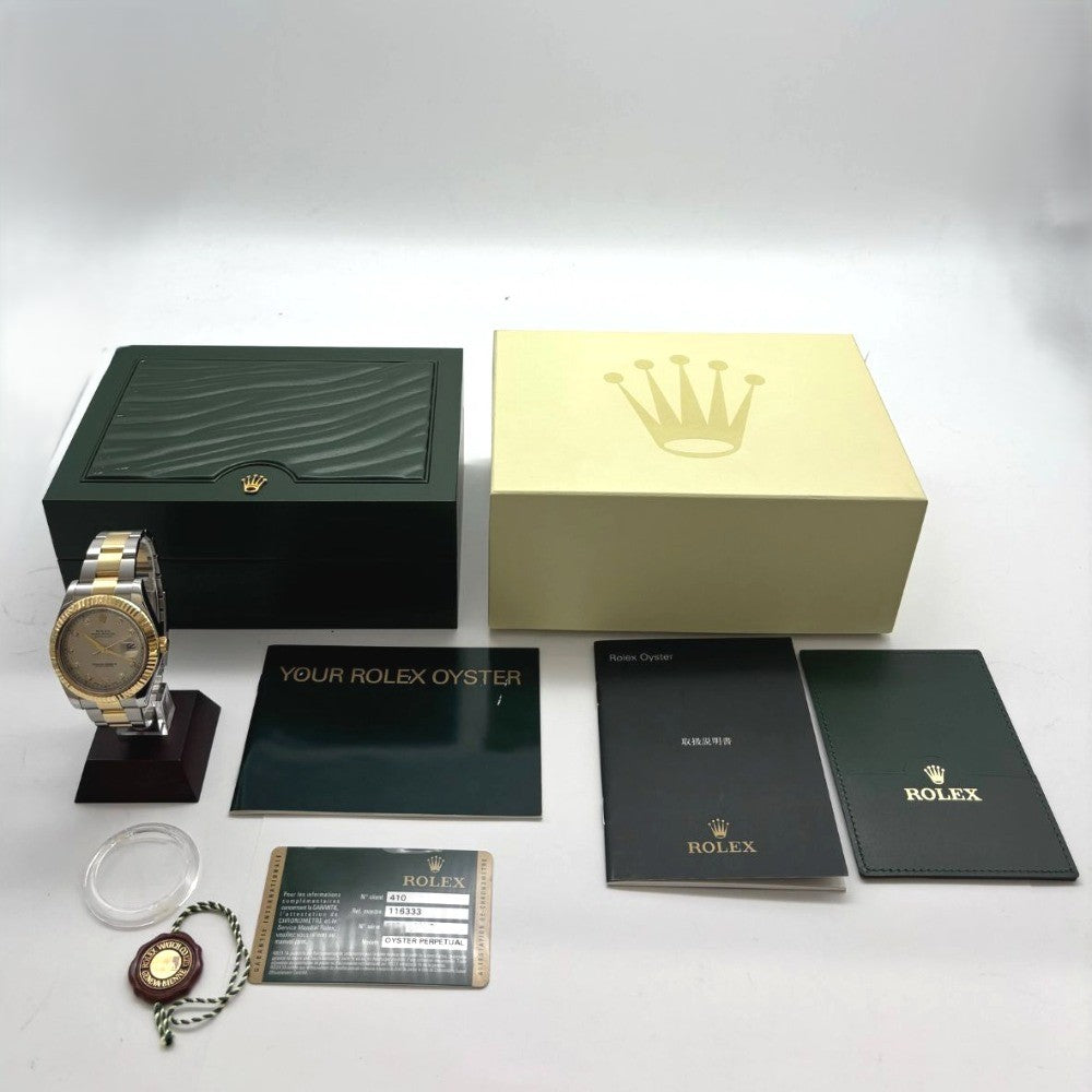 ロレックス デイトジャスト2 Ref.116333G 41mm 保証書2013年 ステンレス K18 オイスターブレス アイボリー文字盤 キャリバー3136 メンズ ROLEX 腕時計
