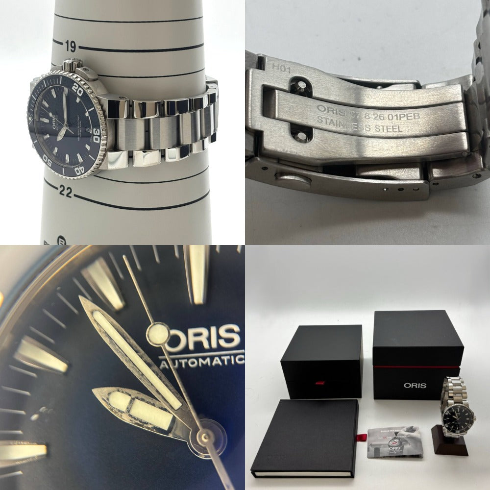 オリス アクイスデイト 43mm 01 733 7653 4155-07 8 26 01PEB 自動巻き ネイビー文字盤 ステンレス メンズ ORIS 腕時計