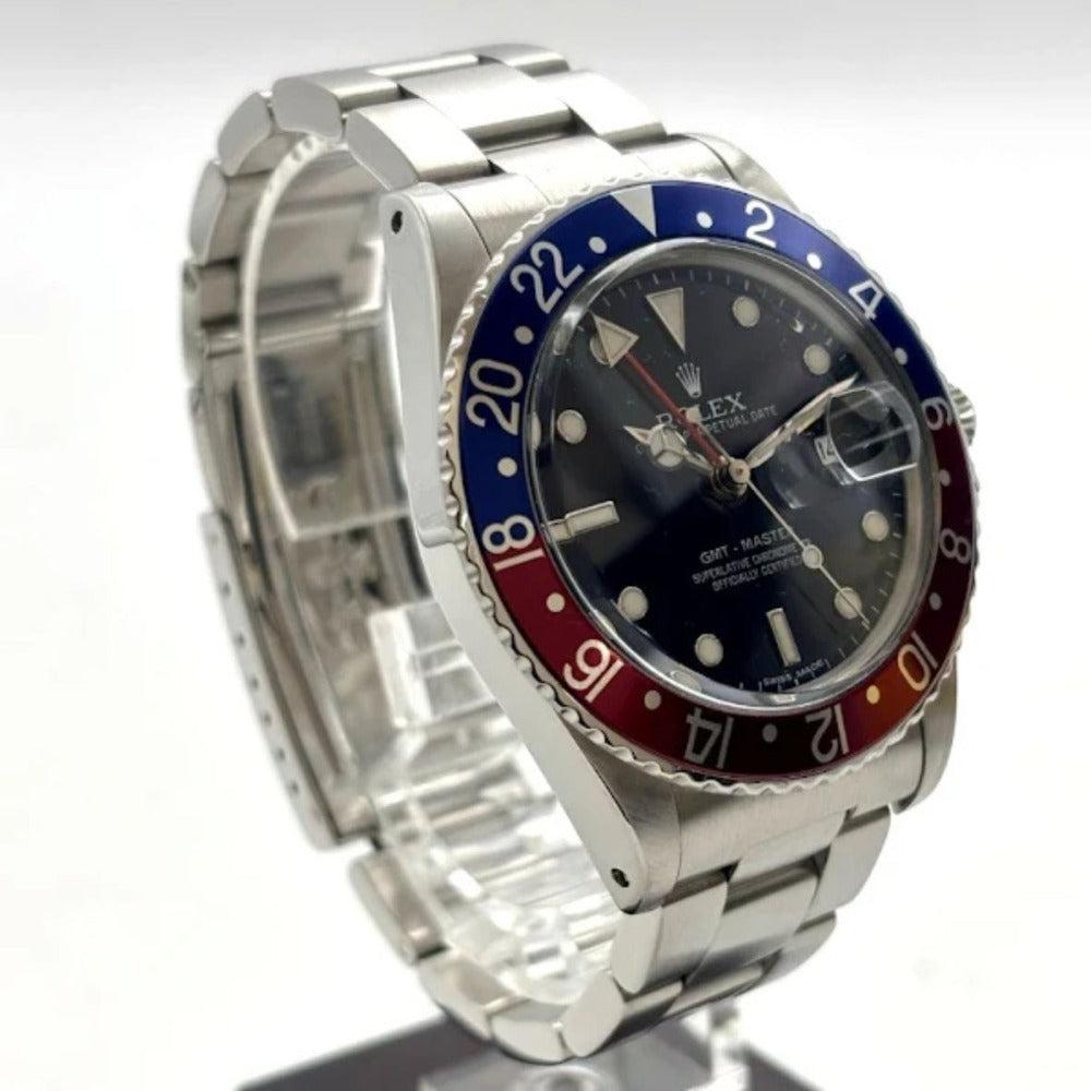 ロレックス 腕時計 16750 GMTマスター ペプシ 40mm 黒ベゼル付属 黒文字盤 プラ風防 86番台 1985年頃 ステンレス メンズ 自動巻き ROLEX