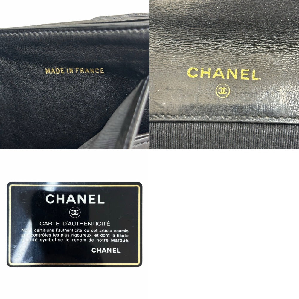 シャネル 二つ折り財布 ビコローレ マトラッセ ゴールド金具 レザー ブラック シンプル コンパクト レディース CHANEL