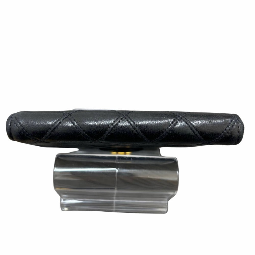 シャネル 二つ折り財布 ビコローレ マトラッセ ゴールド金具 レザー ブラック シンプル コンパクト レディース CHANEL