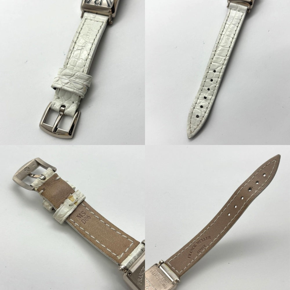 フランクミュラー 腕時計 ロングアイランド プティ 802QZ WG クオーツ 電池交換済 白文字盤 レザーストラップ WG尾錠 ゴールド レディース FRANCK MULLER