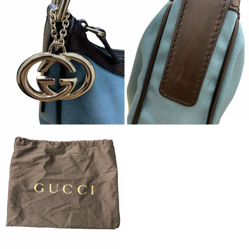グッチ シェリーライン ウェブショルダー 264219 ナイロン キャンバス ブルー レザー コンパクト レディース GUCCI ショルダーバッグ