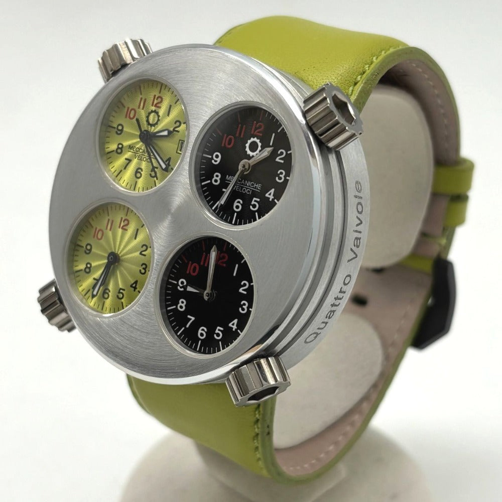 メカニケヴェローチ クワトロヴァルヴォレ グリーン 48mm 自動巻 アルミ チタン レザーストラップ メンズ MECCANICHE VELOCI quattrovalvole 腕時計