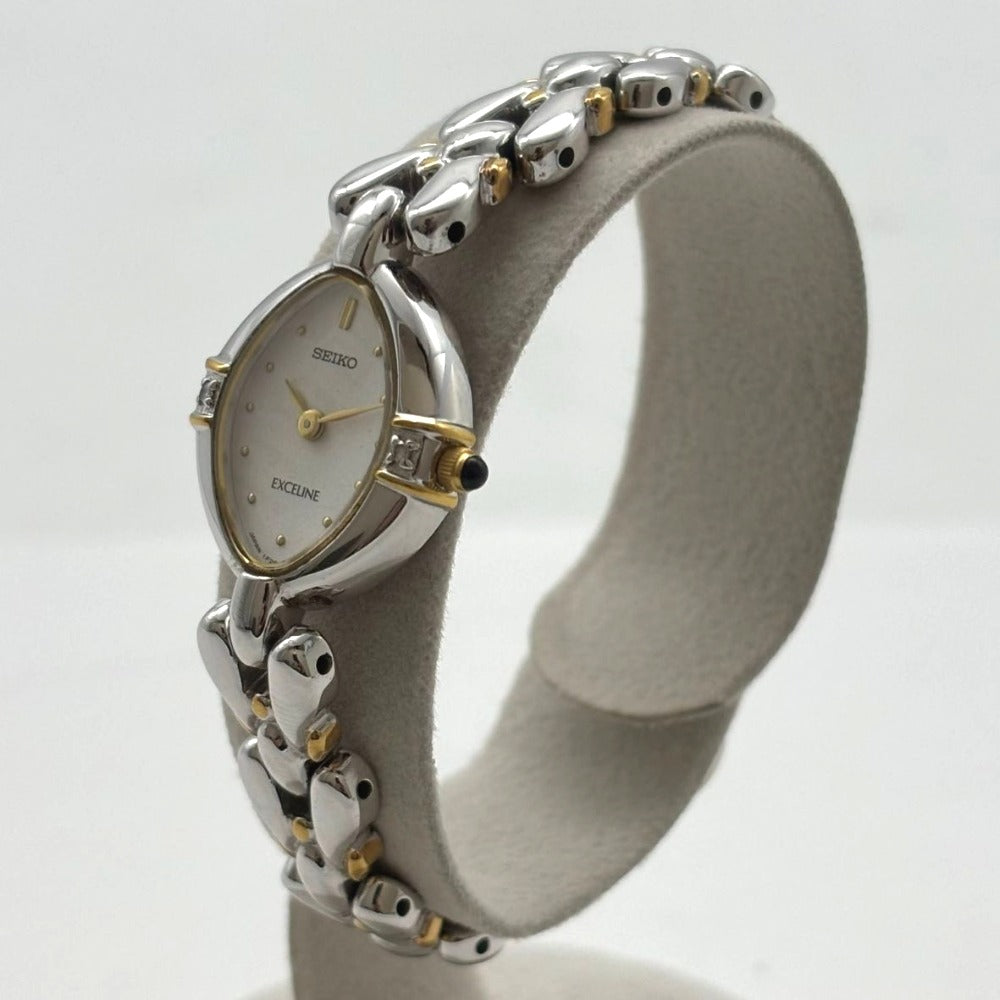 セイコー エクセリーヌ 1F20-6B60 白蝶貝文字盤 クオーツ 2Pダイヤ ステンレス 稼働品 レディース SEIKO EXCELINE 腕時計