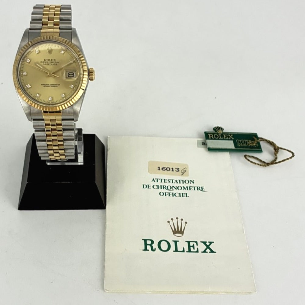 ロレックス デイトジャスト 36mm 16013 R番 約1987年ごろ製造 10Pダイヤモンド Cal.3035 自動巻き メンズ DATEJUST ROLEX 腕時計
