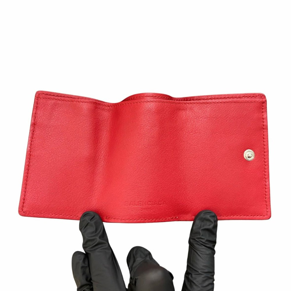 バレンシアガ ペーパーミニウォレット 391446 レッド レザー コンパクト シンプル レディース BALENCIAGA 三つ折り財布