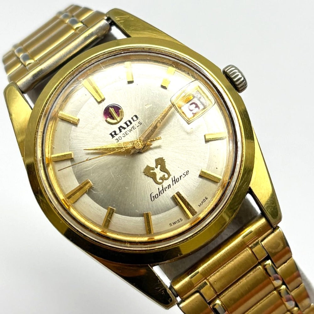 ラドー ゴールデンホース 34mm 自動巻き 343942 345602 社外ベルト ゴールド 稼働品 ヴィンテージ メンズ RADO 腕時計