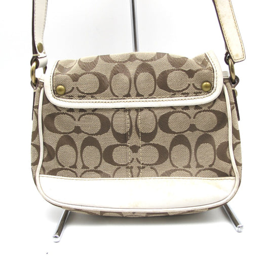 COACH コーチ ショルダーバッグ シグネチャー フラップ型 ベージュ ホワイト ナイロン レディース 10566