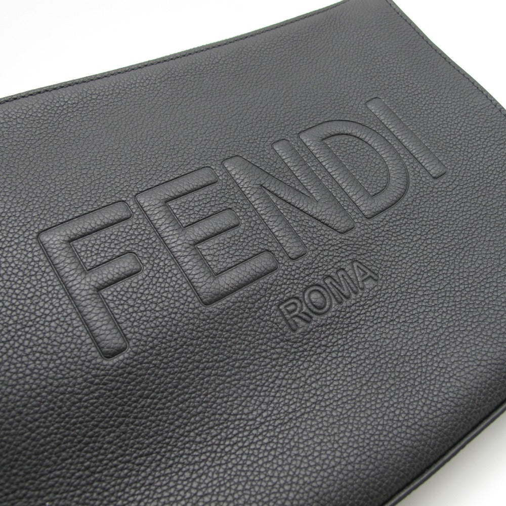 FENDI フェンディ ROMA クラッチバッグ セカンドバッグ ポーチ ストラップ付き 7VA491 ロゴ レザー ブラック メンズ