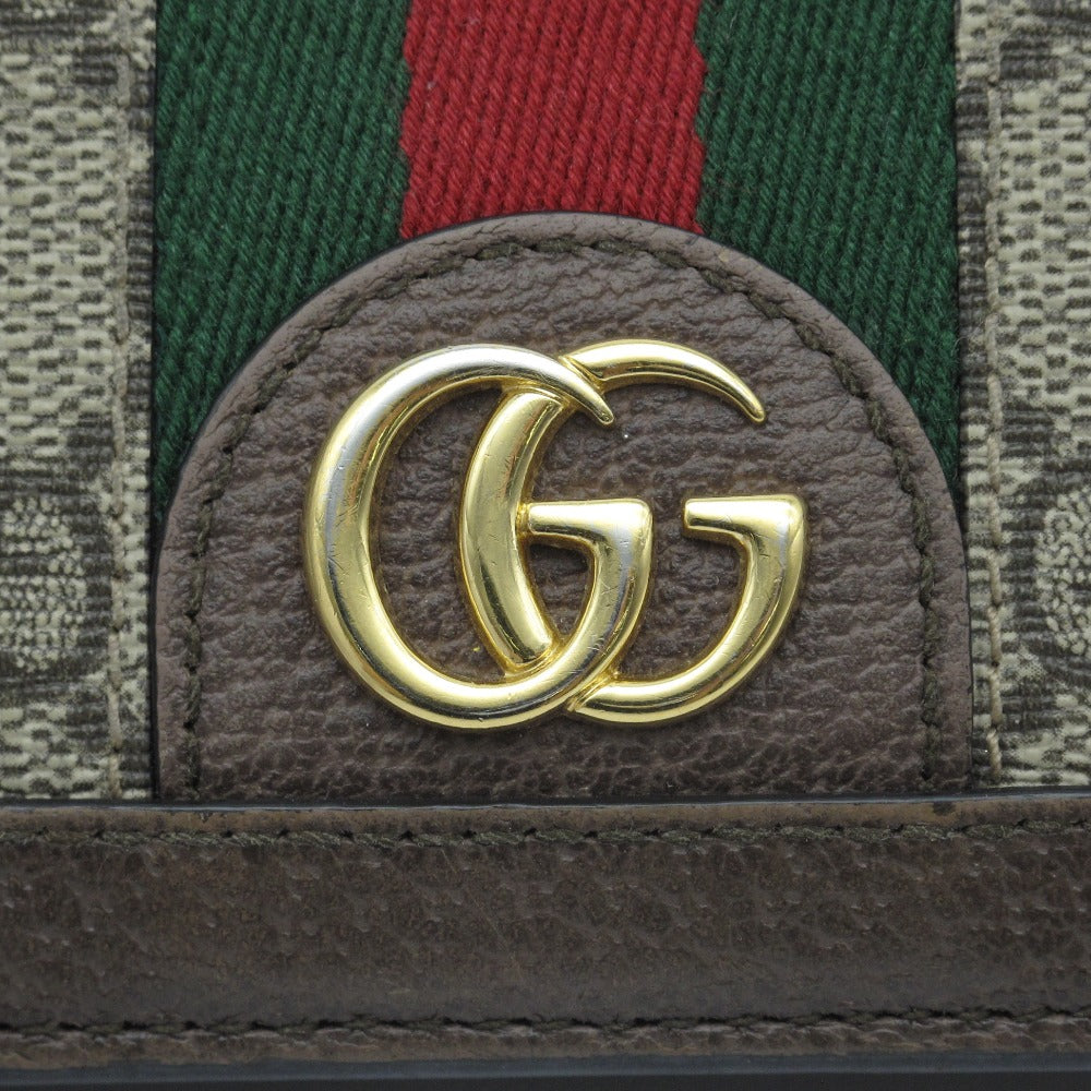 GUCCI グッチ オフィディア GGスプリーム ウォレット 523155 二つ折り財布 コンパクト ミニ ウェブリボン PVC レザー ブラウン