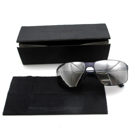 Porsche Design ポルシェデザイン サングラス メタルフレーム ミラーレンズ ダークブルー×ネイビー 63-14-135 クロス・ケース付き 眼鏡 アイウェア P8565