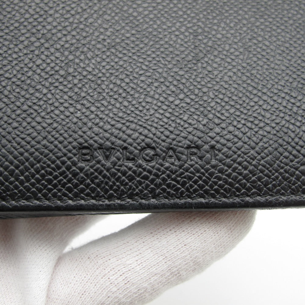 BVLGARI ブルガリ 二つ折りレザー財布 札入れ 型押しウォレット ブラック