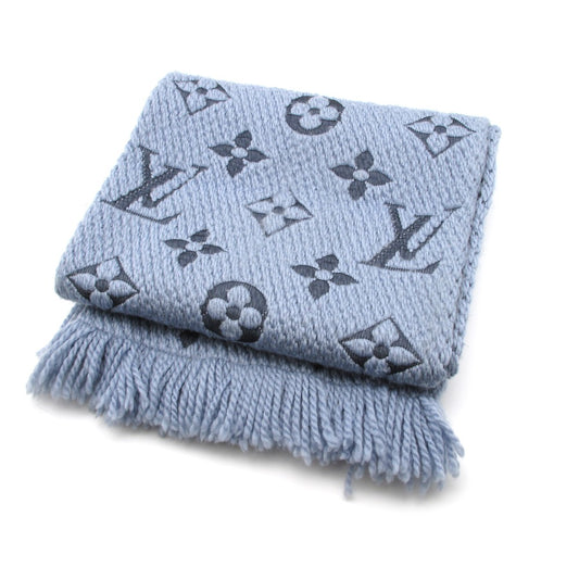 LOUIS VUITTON ルイ・ヴィトン マフラー エシャルプ ロゴマニア ウール シルク モノグラム ブルー M75702