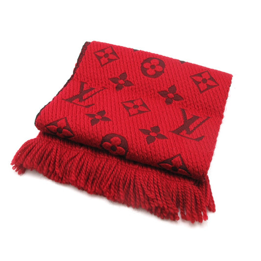 LOUIS VUITTON ルイ・ヴィトン マフラー エシャルプ ロゴマニア ルビー ウール シルク モノグラム レッド M72432 美品