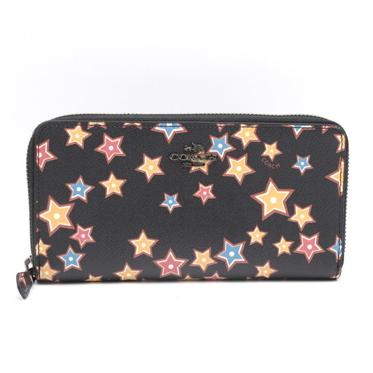 COACH コーチ ラウンドファスナー 長財布 ジッピー アコーディオンジップ ウォレット 星 スター PVC レザー ブラック 87201 美品
