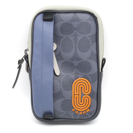 COACH コーチ ポーチ ノースサウス ハイブリッド ポーチ カラーブロック シグネチャー カラビナ付き ミニバッグ メンズ レディース C3203 美品