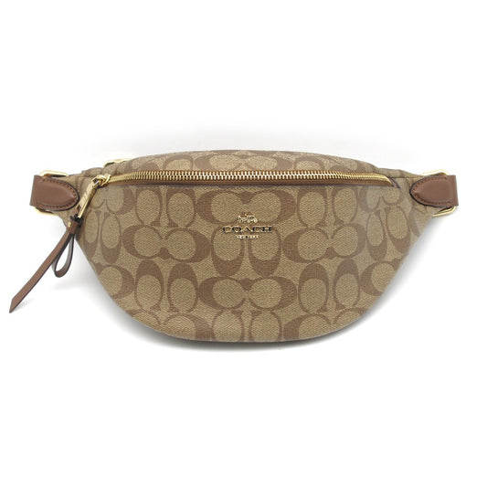 COACH コーチ ボディバッグ シグネチャー ウエストポーチ ベルトバッグ PVC レザー カーキ F48740 美品