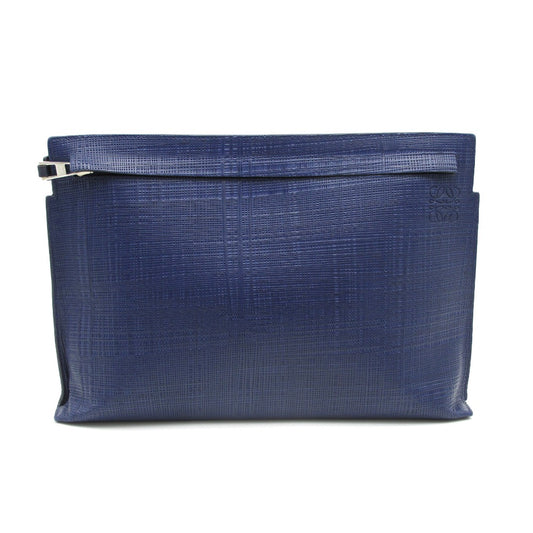 LOEWE ロエベ クラッチバッグ Tポーチ LINEN ネイビー ブルー 型押し レザー 革 101.88.W05 美品