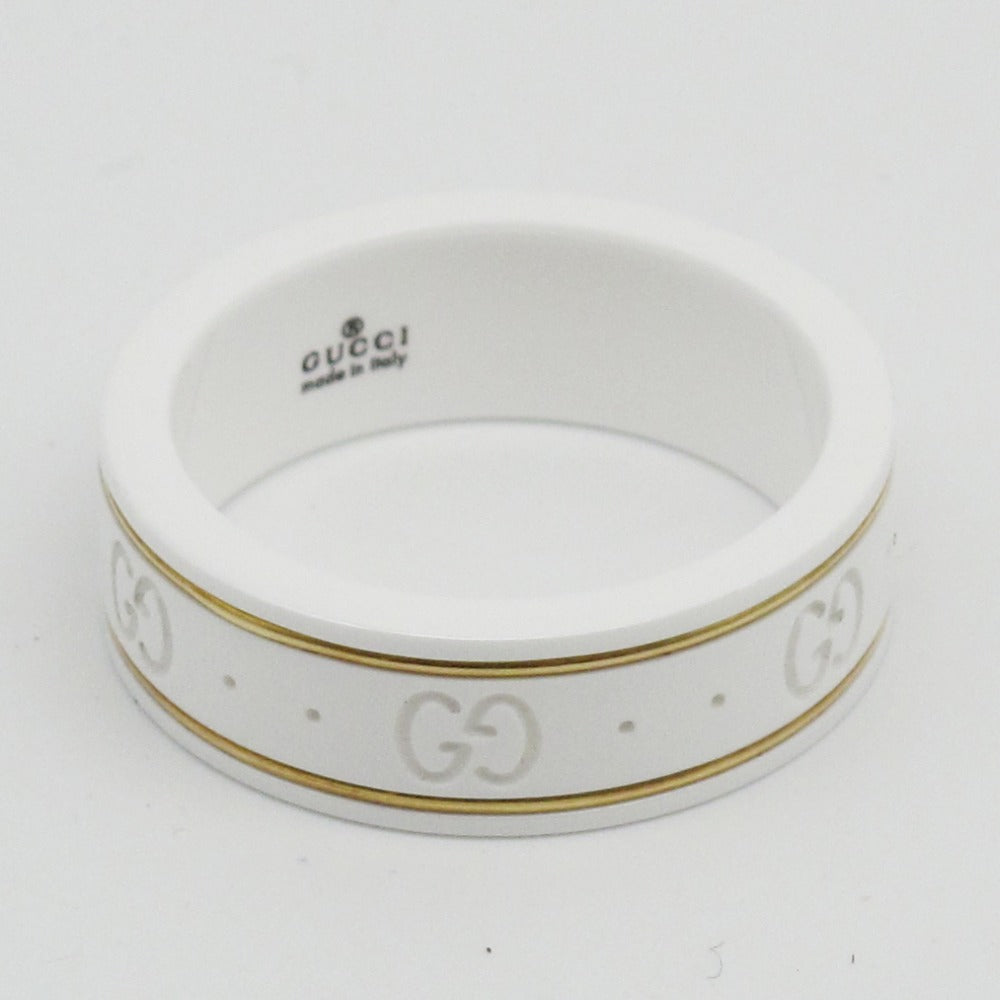 GUCCI グッチ リング・指輪 アイコン GG ホワイト セラミック 750 K18 ゴールド #19 18号 メンズ レディース 美品