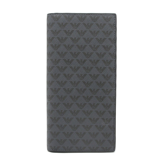 Emporio Armani エンポリオ・アルマーニ 二つ折り 長財布 ウォレット 小銭入れ有り アイアンイーグル 総柄 PVC レザー グレー 美品