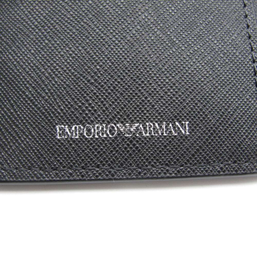 Emporio Armani エンポリオ・アルマーニ 二つ折り 長財布 ウォレット 小銭入れ有り アイアンイーグル 総柄 PVC レザー グレー 美品