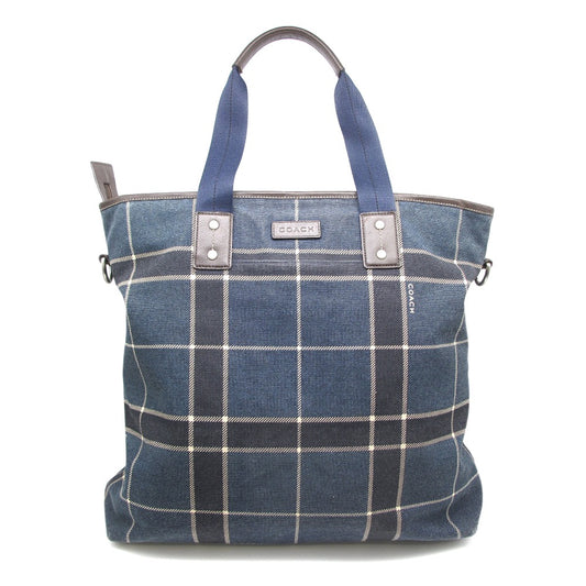 COACH コーチ タッターソール トートバッグ ショルダーバッグ チェック柄 ネイビー キャンバス レザー F70845
