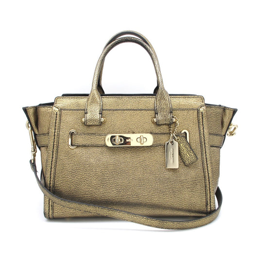 COACH コーチ スワッガー27 2WAY ショルダーバッグ ハンドバッグ クロスボディ 斜め掛け 36497 メタリック レザー ゴールド レディース