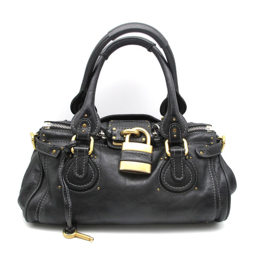 Chloe クロエ パディントン ハンドバッグ セミショルダーバッグ 南京錠 レザー 革 ブラック ゴールド レディース