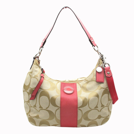 COACH コーチ シグネチャー 2WAY ショルダーバッグ クロスボディ 斜め掛け F19281 キャンバス パテントレザー ベージュ ピンク レディース