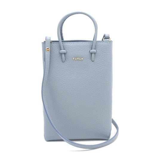 Furla フルラ エッセンシャル ミニ WE00116 スマホ ショルダーバッグ ポーチ ケース クロスボディ 斜め掛け レザー ライトブルー レディース